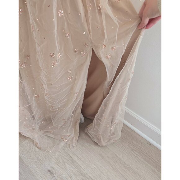 Altard State Fairy Tulle Glitter Stars Blush Pink Plunge V-Neck Maxi Dress M - Picture 9 of 11